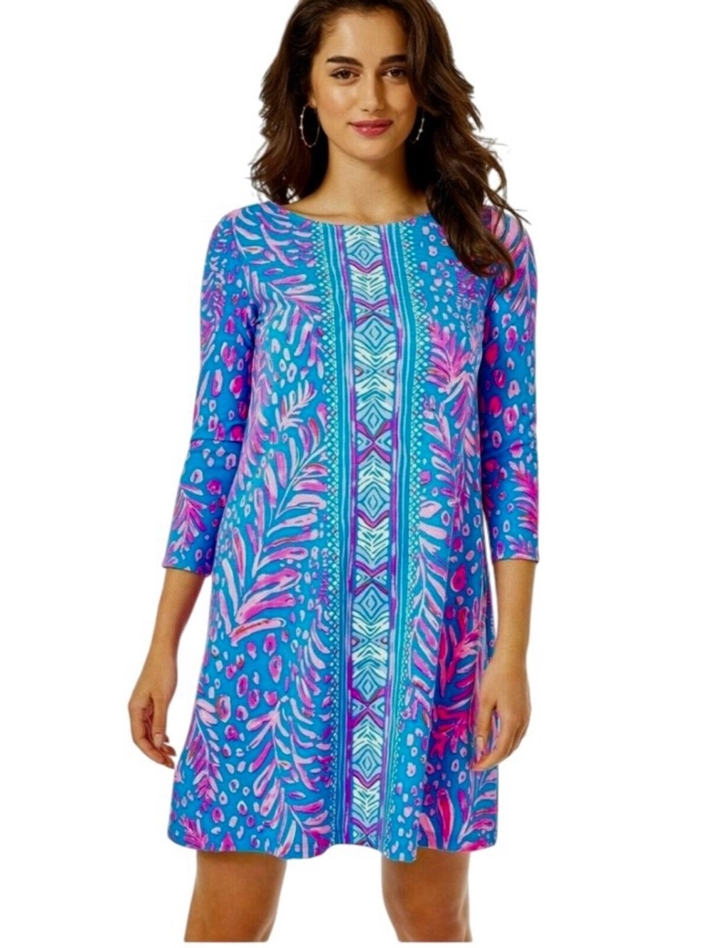 Lilly Pulitzer Ladder Back Ophelia Swing Dress Pundy Blue La Zebra Pink Sz Large